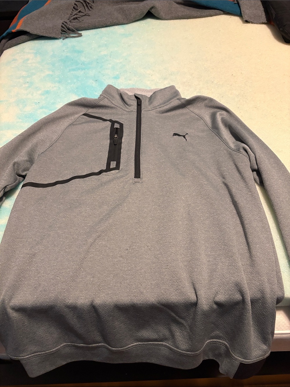 Puma Men’s Light Gray Half-Zip Pullover with Chest Zip Pocket